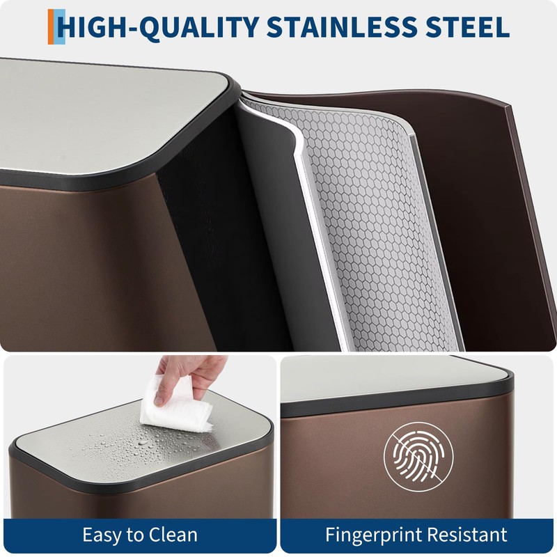 DYTesa 8 Gallon Brown Stainless Steel Kitchen Trash Can -