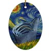 Whimsical Night Sky Basking Shark Christmas Ornament White Oval Ceramic - Impressionist Pet Portrait Memorial Keepsake Gifts for Shark Lovers