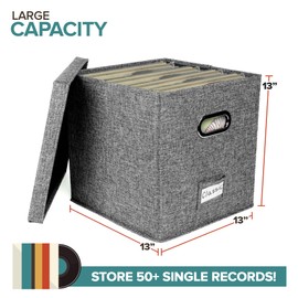 Vinyl Record Storage Box for up to 50+ 12-Inch Albums, Records Crate, LP Album Storage, Fabric Storage Boxes with Lids for Moving, Office, Closet, Home Organizer 13x13x13 (Gray)