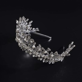 JWICOS Silver Crystal Bridal Headband Wedding Pearl Tiara Headpieces for Women Wedding Hair Accessories for Brides Prom Photography