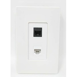 RiteAV - 1 RJ11 RJ12 Black Phone Port and 1 Cat6 White Ethernet Port Screwless Decorative Wall Plate