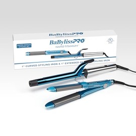BaBylissPRO Nano Titanium 1" Curved Styling Iron and 1" Extended -Barrel Curling Iron Prepack