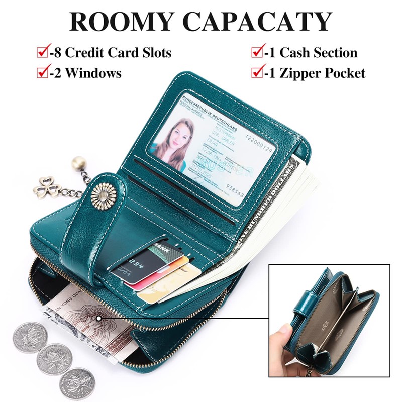 SENDEFN Purses for Women Genuine Leather Small Bifold Compact Womens