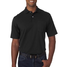Jerzees 5.6 oz, 50/50 Jersey Pocket Polo with SpotShield, Small, Black