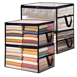 NXANZ 4Pack Clear Clothes Storage Bags 60L Plastic Foldable Blanket Storage bins Bags with Zipper