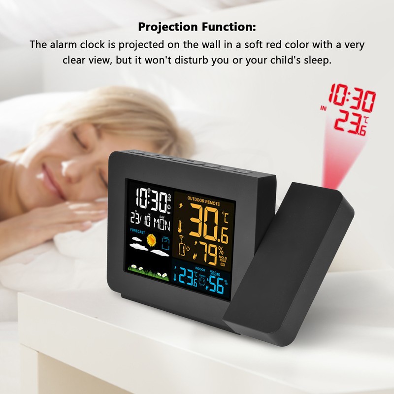 Indoor Outdoor Thermometer 60m Transmission Clock Projection Function Temperature Prediction