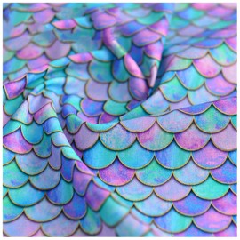 NIANTONG 100% Cotton Fabric Gradient Japanese Fish Scale Print Mermaid Scales Geometric Decoration Fabric for Sewing DIY Crafts 130 cm Wide (Size: 2 m, Colour: Colourful)