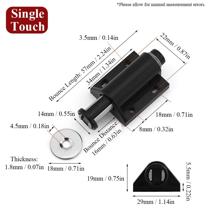 2Pcs Black Drawer Push to Open Catches with Fixing Screws,