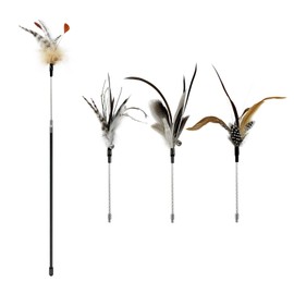 TTcat Cat Wand Toys, Flexible Spring and 4PCS Cat Feather Toys Cat Teaser Toy Refills, Interactive Cat Toy Wand Kitten Toys for Indoor Cats and Kitten to Play Chase Exercise…