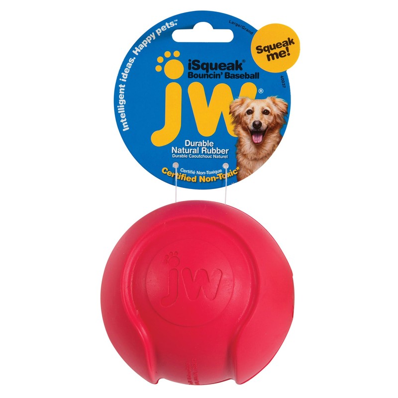 JW Pet Company iSqueak Bouncin' Baseball Dog Toy, Large (Colors