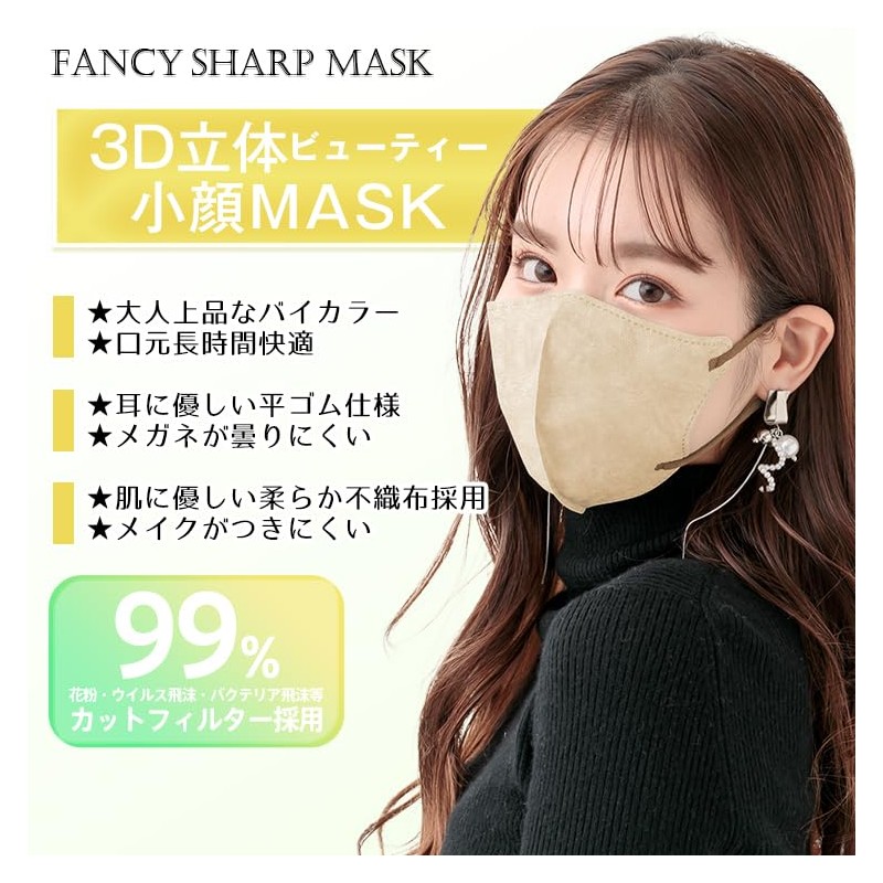 [雑貨の国のアリス] FANCYSHARP MASK 30枚 小顔マスク 3D立体 不織布 カラーマスク フィット 蒸れない
