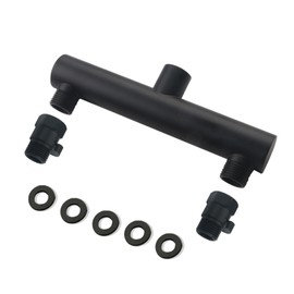 HAMOLER Dual Shower Head Manifold with Brass Shut Off Valve for 2 Fixed Shower Head Showering System Double Sprayer Manifold, Matte Black