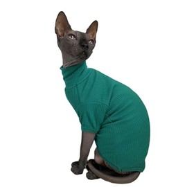 Sphynx Hairless Cats Shirt Breathable Cat Turtleneck Sweater Pullover Kitten T-Shirts with Sleeves Cat Pajamas Jumpsuit for Sphynx Cornish Rex, Devon Rex, Peterbald (Small (Pack of 1), Peacock Green)