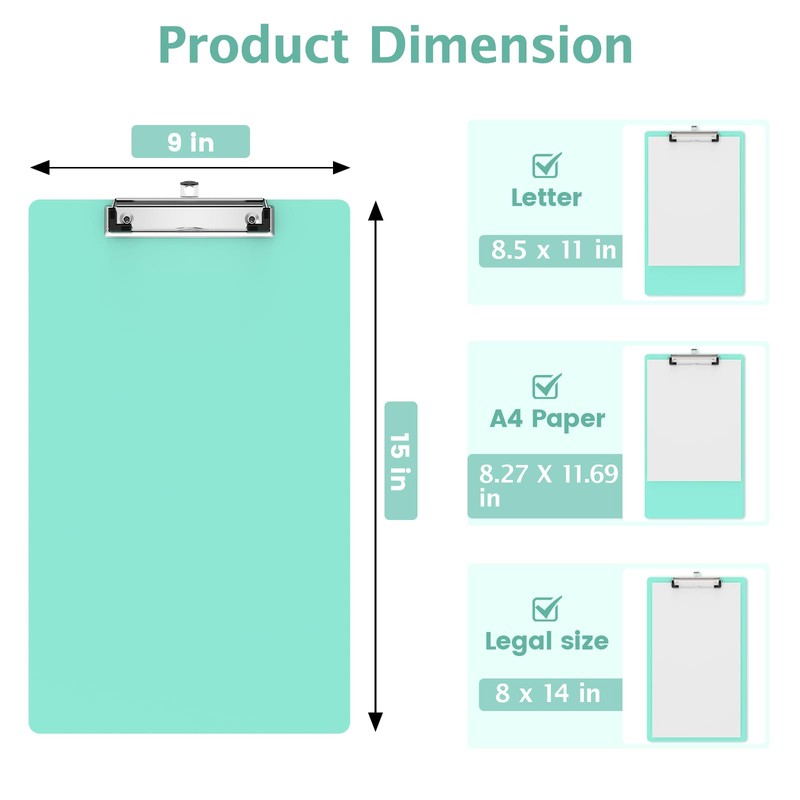 Macroclo Legal Size Clipboard, Teal 8.5 x 14 Clip Boards
