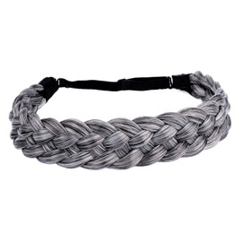 BOBIYA 5 Strands Synthetic Hair Braided Headband Classic Chunky Wide Braided Braids Elastic Stretch Hairpiece for Women Girls (Dark Grey)
