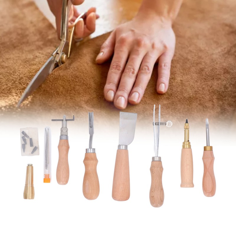 Leather Working Tools Set Log Color Curved Handle DIY Hand