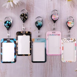 Beemorita Black Retractable Reel with Vertical ID Holder Cute Reel Clip and Badge Holder for Keys & ID Badges for Women Men Nurses Staff Teachers Work Carabiner Clip Heavy Duty(Coffee)