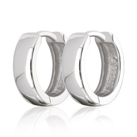 NKlaus Pair Diameter 13 mm 925 Sterling Silver Hinged Hoop Earrings 4.0 mm Thick Rhodium-Plated 2108, Sterling Silver