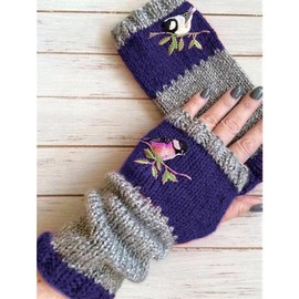 YAQUEKOU Arm Warmers Women's Winter Gloves with Bird Embroidery Fingerless Knitted Pulse Warmer Women's Hand Warmers Mittens Knitted Fingerless Mittens Women's Hands Long Gloves, blue