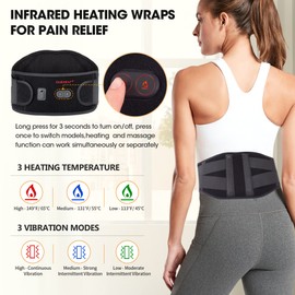 CUEHEAT Heated Waist Belt, Cordless Heating Pad for Low Back, Electrical Heating and Massage, Rechargeable Battery Powered (Dark Black, 53inch)