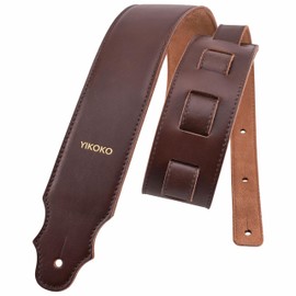 YIKOKO Guitar Strap 2.5 Inch Head Layer Cowhide Italian Leather Guitar Straps with Padding, for Acoustic, Bass and Electric Guitars(Brown)