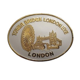 Thomas Benacci Pewter Effect Tower Bridge and London Eye Oval Metal Fridge Magnet - British Icon Souvenir from England UK
