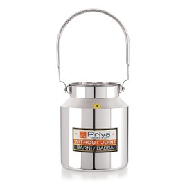 Priya Stainless Steel Milk Can/Milk Barni/Milk Pot/Oil Can(With Lid) - Capacity 4 Litre And Diameter - 17.5 cm Big Steel Colour