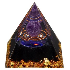 Yin Yang Healing Crystal Orgonite Pyramid - Tai Chi with Obsidian Amethyst Ball - Taiji Reiki Chakra Meditation Paperweights Decor
