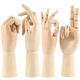 ZEONHAK 4 Pack 11.8 Inches Flexible Wooden Hand Model, Moveable Wood Mannequin Hand for Sketching, Painting, Jewelry Display, Home Office Decoration, Desktop Decoration, Left and Right Hand