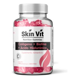 Colágeno Biotina Ácido Hialuronico Skin Vit 100 Gomitas Sabor Fresa
