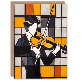 Artery8 Violinist Painting Cubism Classical Music Lover Greeting Birthday Card Him Her All Blank