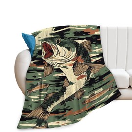 Manta de pescado de lubina, manta de pesca, suave, cálida, acogedora, de felpa de camuflaje, regalos para niñas y mujeres, animales de peluche, ligera, manta de regalo de franela para niños y adultos,