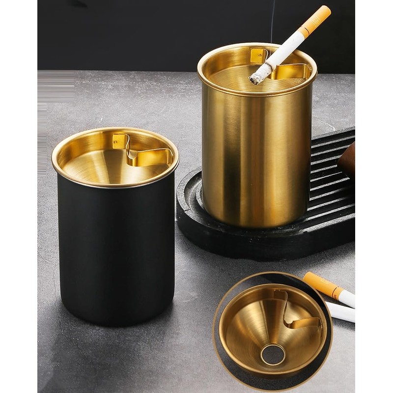 Set of 2 Ashtrays Made of Stainless Steel, Windproof Table