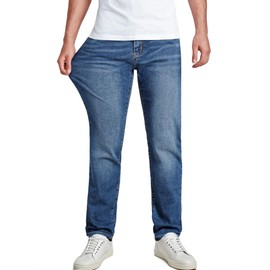 JMIERR Men's Classic Regular Fit Straight Jean Stretch Jeans Classic Casual Denim Comfort and Flexible Pants with 5 Pockets, M, Teal Blue