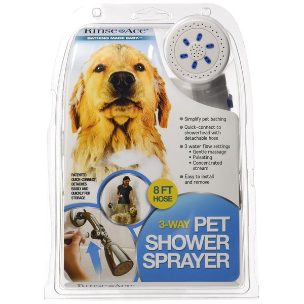 Rinse Ace 3 Way Pet Shower Sprayer with 8 Foot Hose and Quick Connect to Showerhead