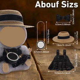 CiuZikGok - Juego de ropa de muñeca (sin muñeca), bonito sombrero de paja, bolso cruzado, vestido, adecuado para muñecas de 15 a 17 cm, juego de accesorios para un estilo único (negro-1)