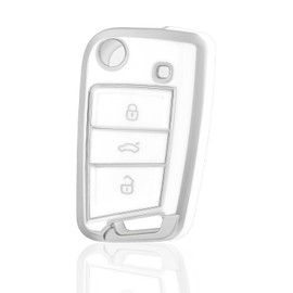 OFF WE GO OFF WE GO Autoschlssel Hlle Schlssel Hlle Schlsselhlle Cover fr VW Golf 7 Polo Skoda Octavia Tiguan MK7 Jetta Seat Leon Fabia Ibiza Fabia Superb Schlsselcover Schutz Geh?use, Wei? Silber