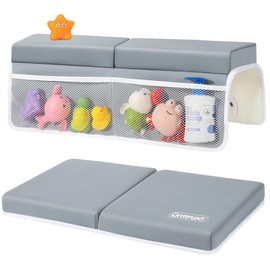 URMYWO Bath Kneeler and Elbow Rest Pad Set - 1.5" Thick Baby Bath Kneeler Pads with Toys Organizer, Anti-Slip Cozy Knee & Arm Bathtub Support Mat for Parents, Quick Dry Kneeling Pad for Baby Bath Time
