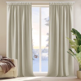 Deconovo Window Treatment Blackout Curtains Rod Pocket Thermal Insulated Decorative Soft Energy Saving Room Darkening Pencil Pleat Curtains for Kid 52 x 63 Inch Light Beige Set of 2