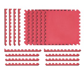 Norsk Dual-Sided Reversible 1/2" Foam Exercise Mats for Home Gym - Interlocking EVA Foam Tiles, 6 Tiles - 24 Sq. Ft. Red/Black