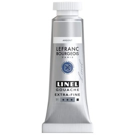 Lefranc & Bourgeois 301232 Linel Gouache Extra Fine and Smooth Watercolours with Maximum Colour Intensity, Luminosity for Streak-free Application, 14 ml Tube - Silver