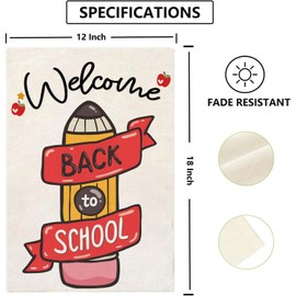 Welcome Back to School Garden Flag 12x18 Inch Burlap Double Sided Apple Pencial for Outside Lawn Yard Outdoor Party Decorations
