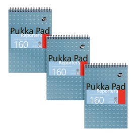 Pukka Pad, Reporter’s Pad 3 Pack for Home, School, and Office – 14 x 20.5cm – Wirebound, Head-Bound Notebook with 160 Pages of 80GSM Paper – Microperforated for Easy Removal – Blue