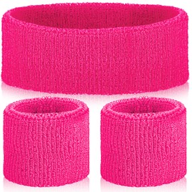 3 Pieces Neon Sweatbands Wristband Headband Set, 80s/90s Outfits for Women Sports Wristband Headband Terry Cloth Athletic Sweat Bands 80s Women Accessories for Glow Party Supplies Halloween Costume