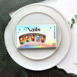 Summer Press on Nails Medium Square Fake Nails Coconut Tree False Nails with The Setting Sun Ocean Waves Design Glossy Full Cover Colorful Summer Acrylic Artificial Nails for Women Manicure