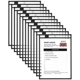 Nezyo Dry Erase Pockets Plastic Job Ticket Holders Shop Holder Order Pockets Clear Sleeves Tickets Folders Plastic Sleeves Paper Teacher Supplies for Classroom(14 x 10 in,Black,12 Pcs)
