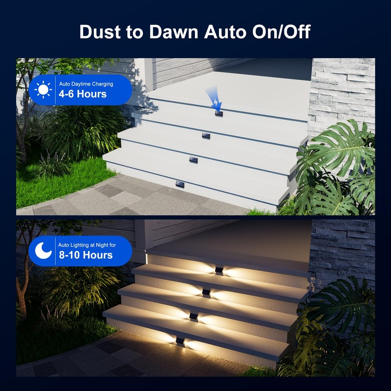 6 Pack Solar Powered Step Lights Outdoor Waterproof LED for