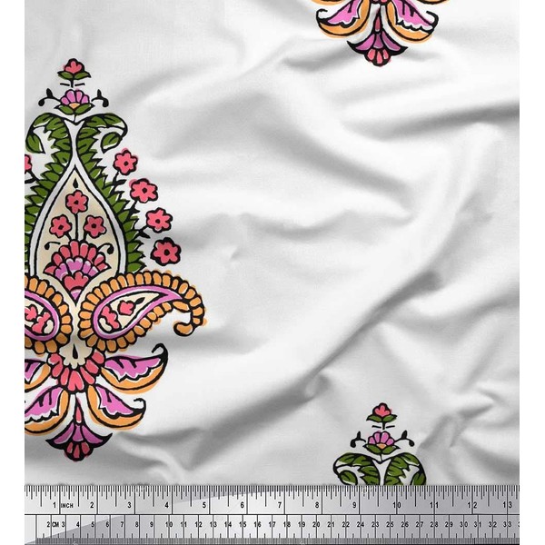 Soimoi Rayon Crepe Fabric Floral & Paisley Block Printed Craft