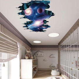 PLIGREAT 2 Sheets 3D Galaxy Wall Stickers, Space Planet Wall Decals Removable Vinyl Walls Decals for Kids Bedroom Nursery School Classroom Home Decor DIY Decorative Stickers