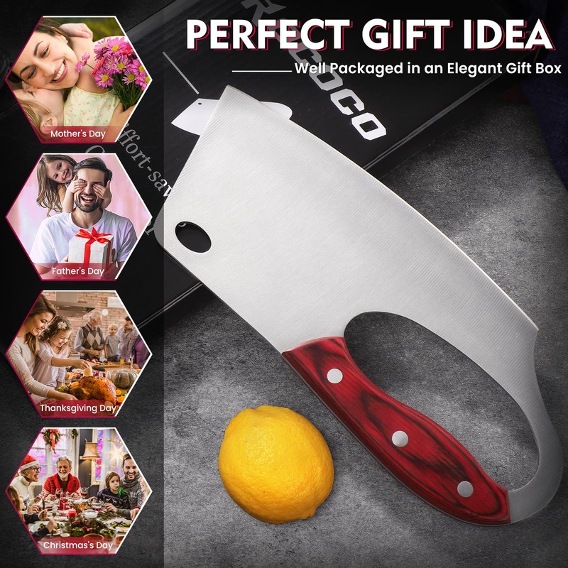 ROCOCO Meat Cleaver Knife Unique Effort Saving Professional Stainless Steel